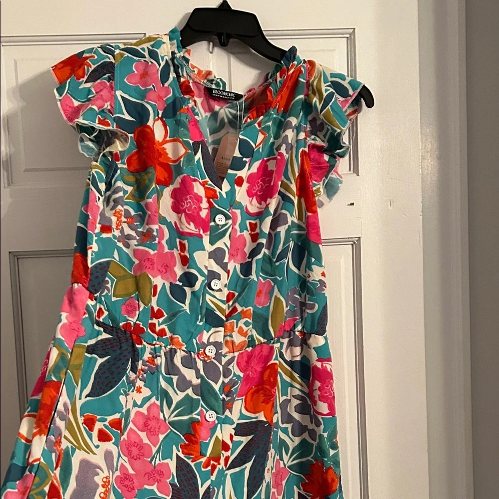 BloomChic Floral Jumpsuit - Pink, Orange, Green, Blue size 2X 18/20 NWT wide leg - Picture 3 of 10
